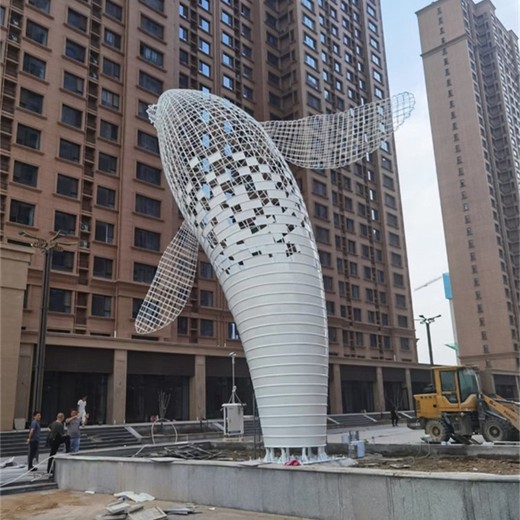 發(fā)光鏤空水景雕塑不銹鋼抽象鯨魚雕塑加工