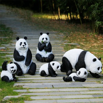 幾何抽象動物雕塑卡通熊貓雕塑制作