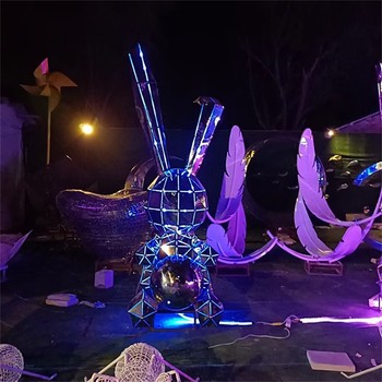 鏤空動(dòng)物雕塑不銹鋼幾何兔子雕塑加工定制