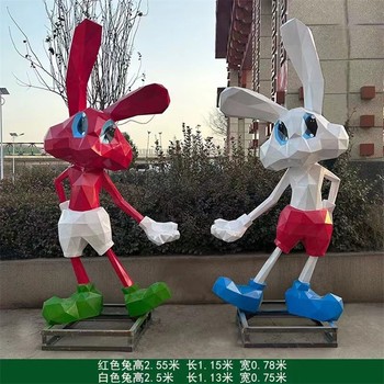 幾何動物雕塑鏡面不銹鋼兔子雕塑