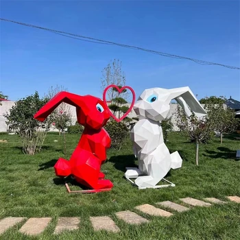 切面動(dòng)物雕塑不銹鋼抽象兔子雕塑定制