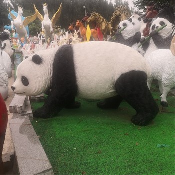 抽象動(dòng)物雕塑仿真玻璃鋼熊貓雕塑加工