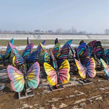 發(fā)光蝴蝶雕塑彩繪玻璃鋼昆蟲雕塑加工