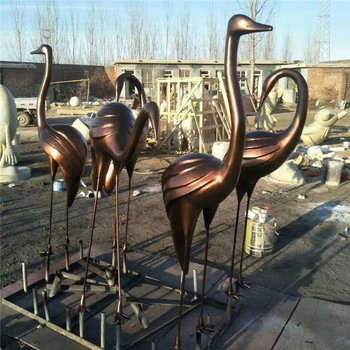 玻璃鋼仙鶴雕塑，仿銅效果，質(zhì)樸莊重
