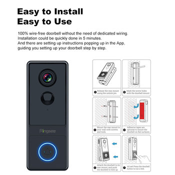 Ringsee智能無線門鈴VDC9102Wifi門鈴高清監控攝像頭