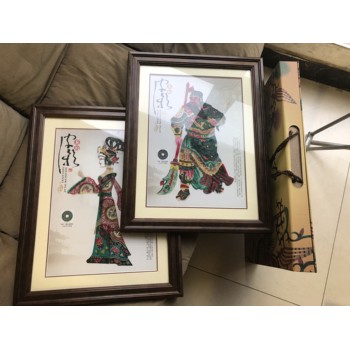 陜西皮影配開(kāi)元通寶古錢幣紀(jì)念品古代仕女皮影畫紀(jì)念裝框