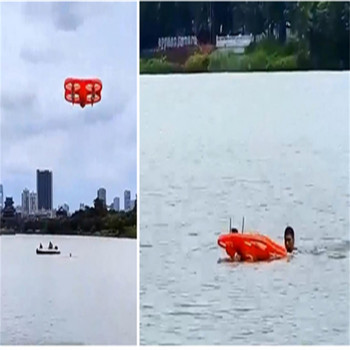 一鍵啟動！防水抗風飛行救生圈-海難/泳池/激流全域守護