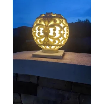 戶外景觀雕塑燈庭院柱頭燈太陽能仿石材歐式別墅燈