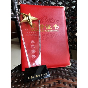 西安榮譽證書封皮定制內頁印字配鍍金色獎杯