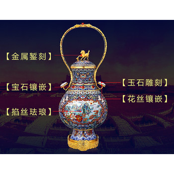 景泰藍九州萬方雙耳如意瓶張同祿大師作品