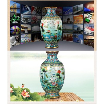 張同祿國禮景泰藍(lán)合美萬家國畫景泰藍(lán)瓶山水賞瓶掐絲琺瑯擺件