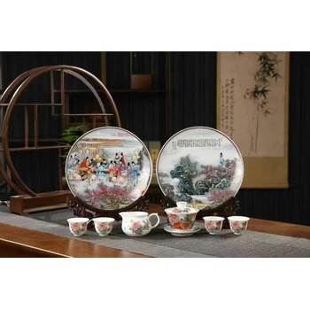 張松茂《粉彩雙絕套組》桃李夜宴粉彩雙絕~國色天香茶具