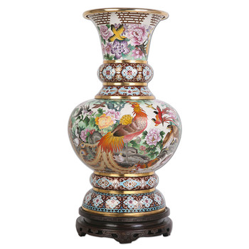 戴嘉林景泰藍(lán)福緣天下百鳥朝鳳瓶掐絲琺瑯手工制作