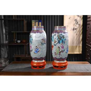亞太地區(qū)手工藝大師李文躍《八仙慶壽·江山一統(tǒng)》尊瓷瓶