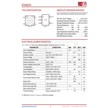 代理鈺泰低壓差（LDO）低功耗線性穩壓器ETA5070V300NS2F