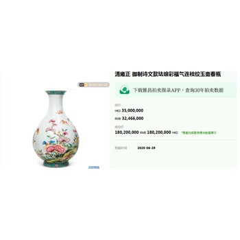 1.8億港元！清雍正御制琺瑯彩玉壺春瓶，續(xù)寫宮廷瓷的傳奇盛宴