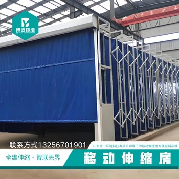 移動伸縮噴漆房大型無塵環(huán)保軌道式打磨房移動式伸縮收集房