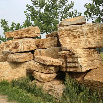 遼寧營口千層石假山制作公園假山駁岸施工