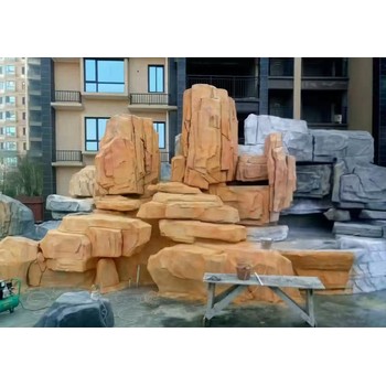 天津寶坻塑石假山施工小區假山流水造景