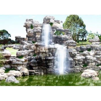 北京大興塑石假山施工小區假山流水造景
