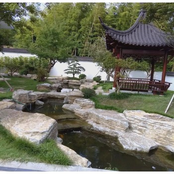 天津大港斧劈石假山安裝小區(qū)假山流水造景