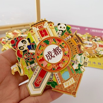 定制成都旋轉(zhuǎn)冰箱貼金屬郵票滑動(dòng)冰箱貼博物館景區(qū)冰箱貼