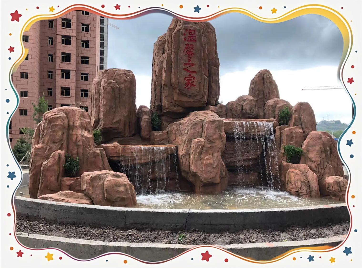 天津武清塑石假山施工 學(xué)校假山現場(chǎng)施工
