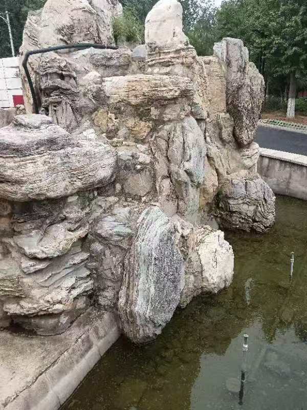 山西清徐塑石假山施工 別墅庭院魚池假山