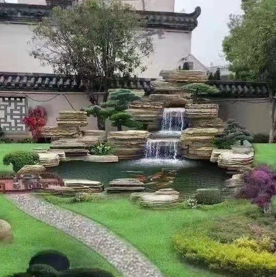 山東濟寧斧劈石假山安裝 庭院別墅魚池假山